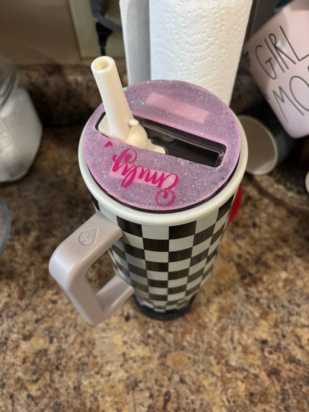 Black & White Checkered Travel Tumbler - Picture 2 of 4